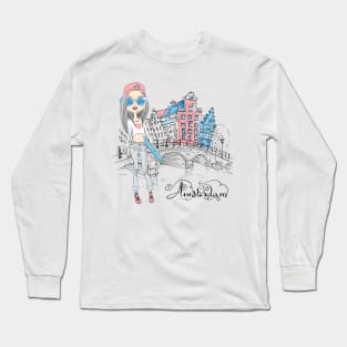 Beautiful fashion girl in Amsterdam Long Sleeve T-Shirt